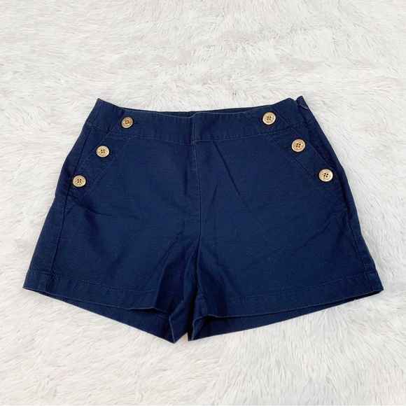 J Crew high waisted Sailor short in stretch piqué cotton in navy blue - Picture 2 of 10